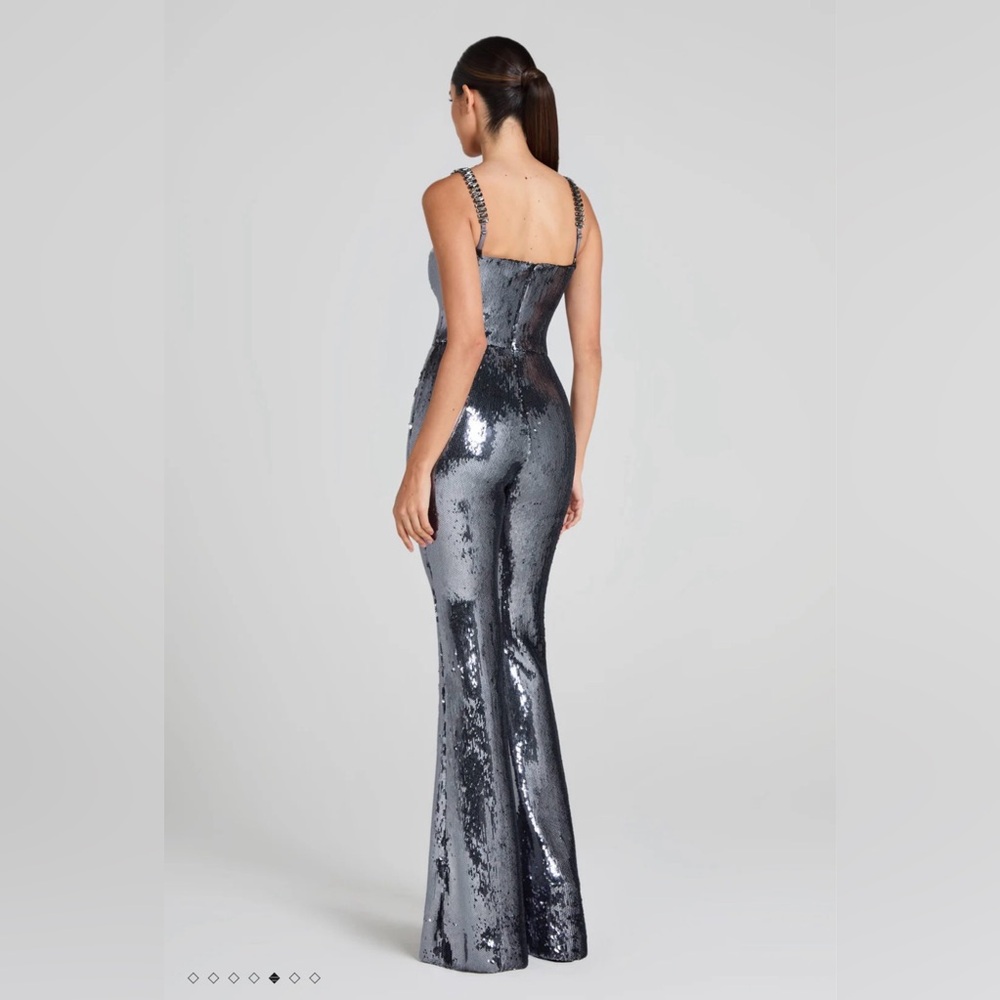NADINE MERABI Beverly Silver Sequin Jumpsuit - Picture 5 of 15